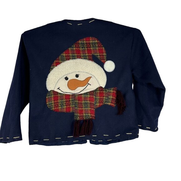 Vintage Christmas Cardigan With Snowman & Tree Design - One Size Fits Most - Picture 2 of 3
